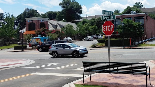 Denmark Drive sign at Roswell Road in Sandy Springs. (Brian O'Shea / bposhea@ajc.com)