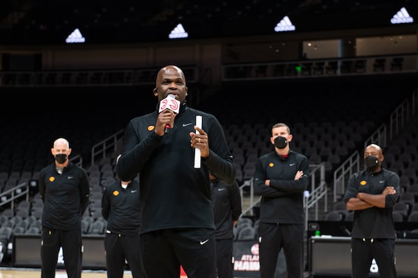 Atlanta Hawks coach Nate McMillan and his staff attended Saturday's event at State Farm Arena to share some of their knowledge with basketball coaches of all levels. (© Kat Goduco Photo)