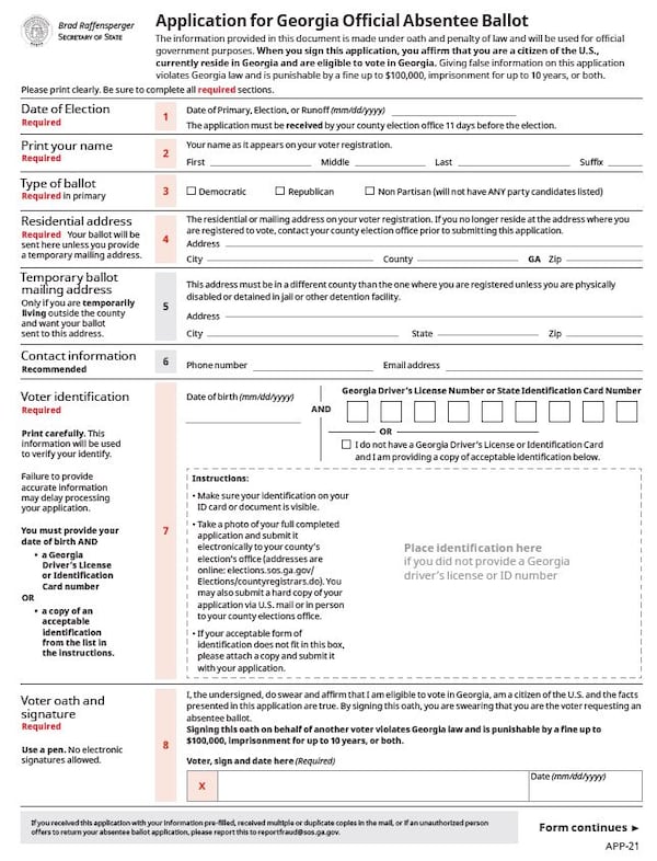 Georgia updated absentee ballot request forms to include space for voters to include ID.