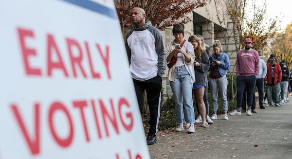 Early voters hit the polls on Nov. 4, 2022 in Atlanta. In Cobb County, election officials have been sued over their failure to mail absentee ballots to more than 1,000 voters. (John Spink/AJC) 

