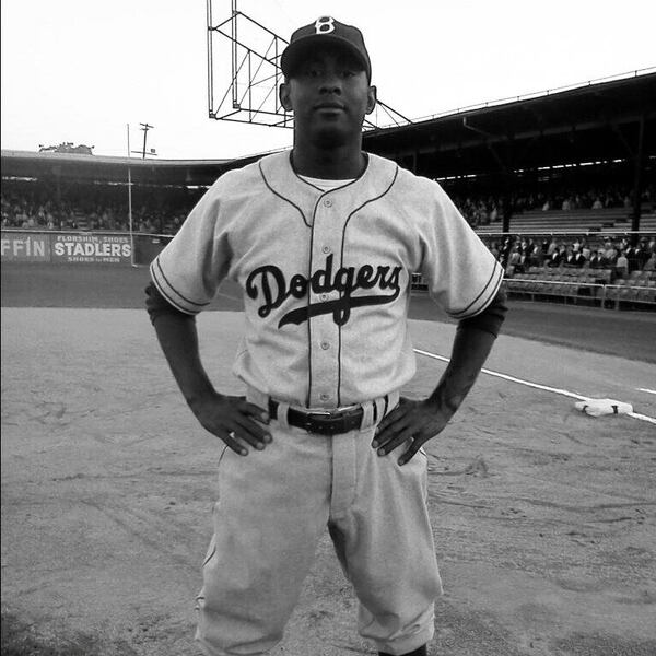 Jasha Balcom in the uniform he wore as an extra in "42," the film about baseball great Jackie Robinson. A Duluth resident, Balcom was a stunt man who portrayed Robinson in some of the film's scenes.