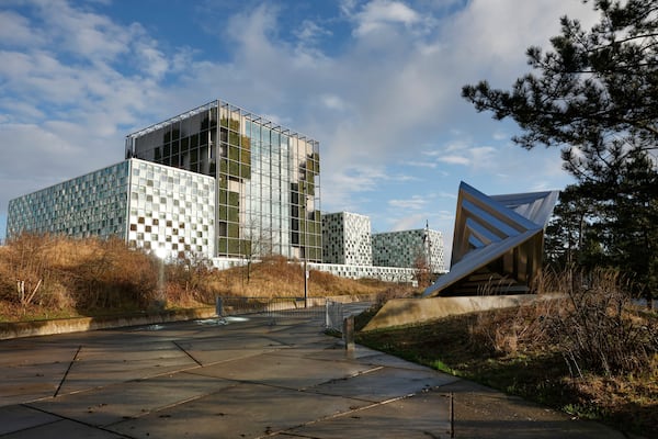 A general view of the exterior of the International Criminal Court in The Hague, Netherlands, Wednesday, March 12, 2025. (AP Photo/Omar Havana)