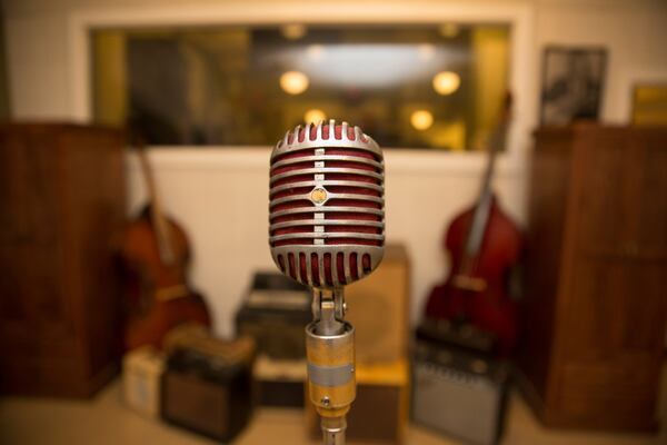 An old-time microphone inside Sun Studio, where many legendary acts made their first recordings. Contributed by David Meany / Contiki Purchase/ Memphis Convention & Visitors Bureau