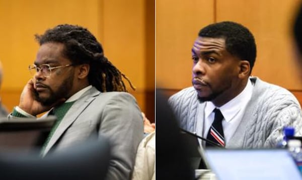 Shannon Stillwell, left, and Deamonte Kendrick, right, during proceedings in the YSL trial.

Photos: Arvin Temkar and Miguel Martinez-Jimenez, The Atlanta Journal-Constitution.