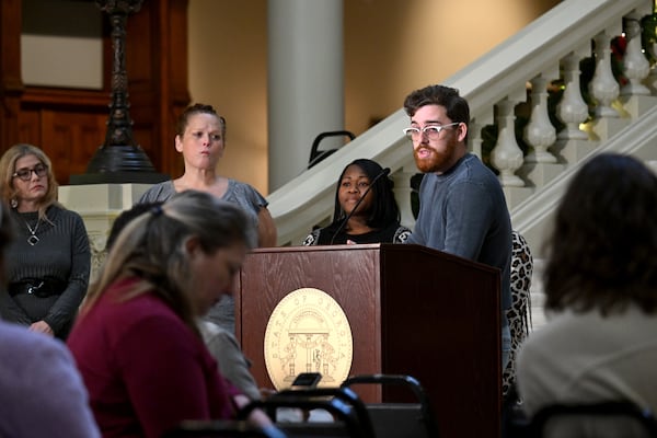 Paul Glaze, a spokesperson for Georgia Conservation Voters Education Fund, speaks during a press conference to announce Rockdale County’s admission to the Chemically Impacted Communities Coalition at the Georgia State Capitol on Tuesday, Dec. 3, 2024, in Atlanta. (Hyosub Shin / AJC)