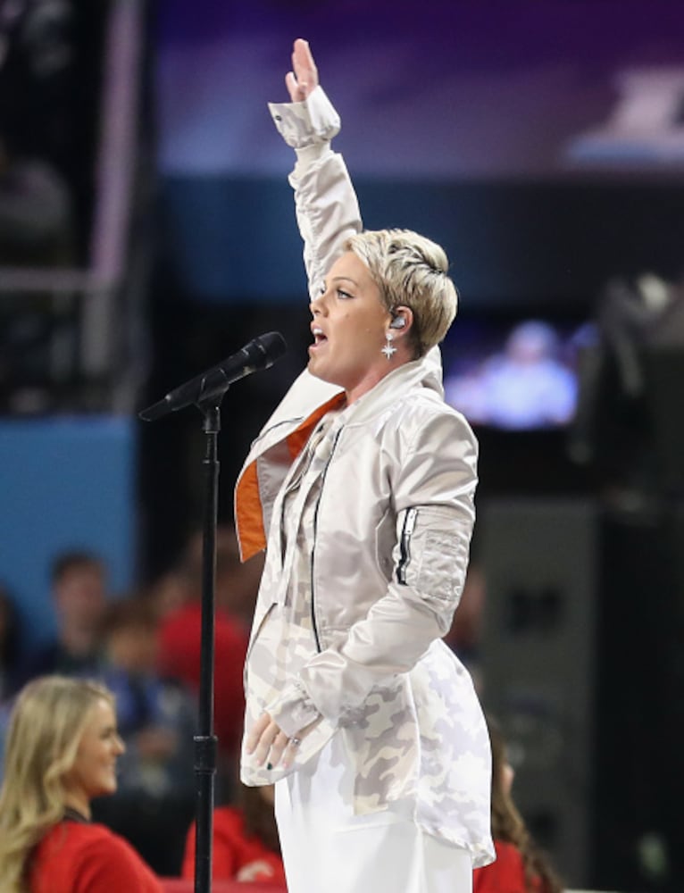 Photos: Pink performs the national anthem at Super Bowl LII