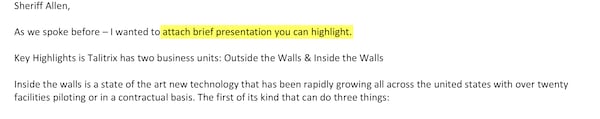 In September 2023, Talitrix CEO Justin Hawkins sent Clayton County Sheriff Levon Allen a PowerPoint presentation and talking points just hours before Allen asked county commissioners for nearly $5 million to start a Talitrix program in the jail. (Clayton County)