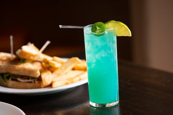 Ghostface cocktail with Herradurra, Blue Curacao, pineapple, lime, simple, and jalapeno. Photo credit- Mia Yakel.