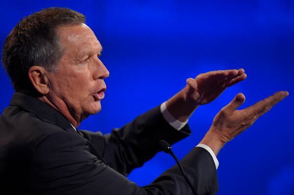 John Kasich makes a point during the CNBC Republican presidential debate at the University of Colorado, Wednesday, Oct. 28, 2015, in Boulder, Colo. (AP Photo/Mark J. Terrill)