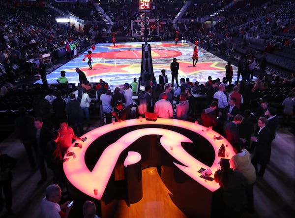 A new open bar area at courtside is a big hit with basketball fans at Philips Arena while the Atlanta Hawks play the Utah Jazz on Jan. 22 in Atlanta. Much more will be revealed soon. CURTIS COMPTON / CCOMPTON@AJC.COM