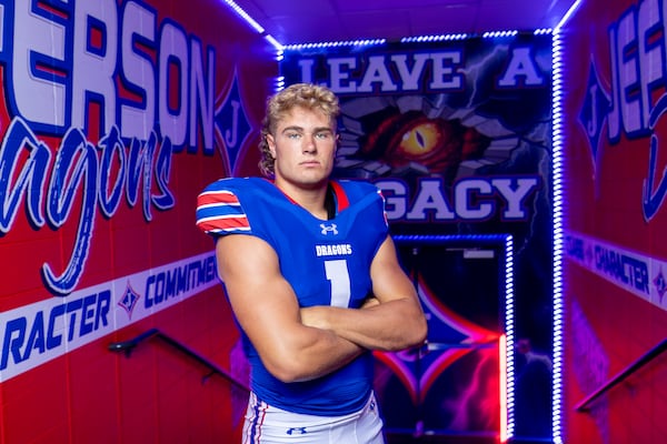 Jefferson linebacker Sammy Brown during the 2023 AJC Super 11 photo shoot Monday, July 24, 2023, in Jefferson, Ga. Brown is verbally committed to Clemson. (Jason Getz / Jason.Getz@ajc.com)