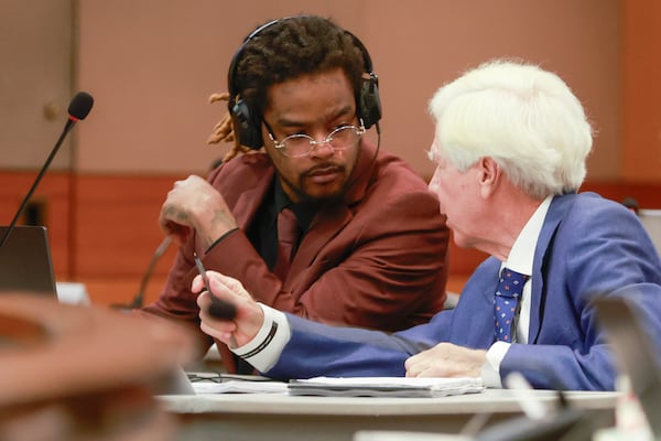 Shannon Stillwell appears in court alongside his attorney David Potts for the YSL trial at Fulton County Courthouse on Friday, July 21, 2023. (Natrice Miller/natrice.miller@ajc.com)