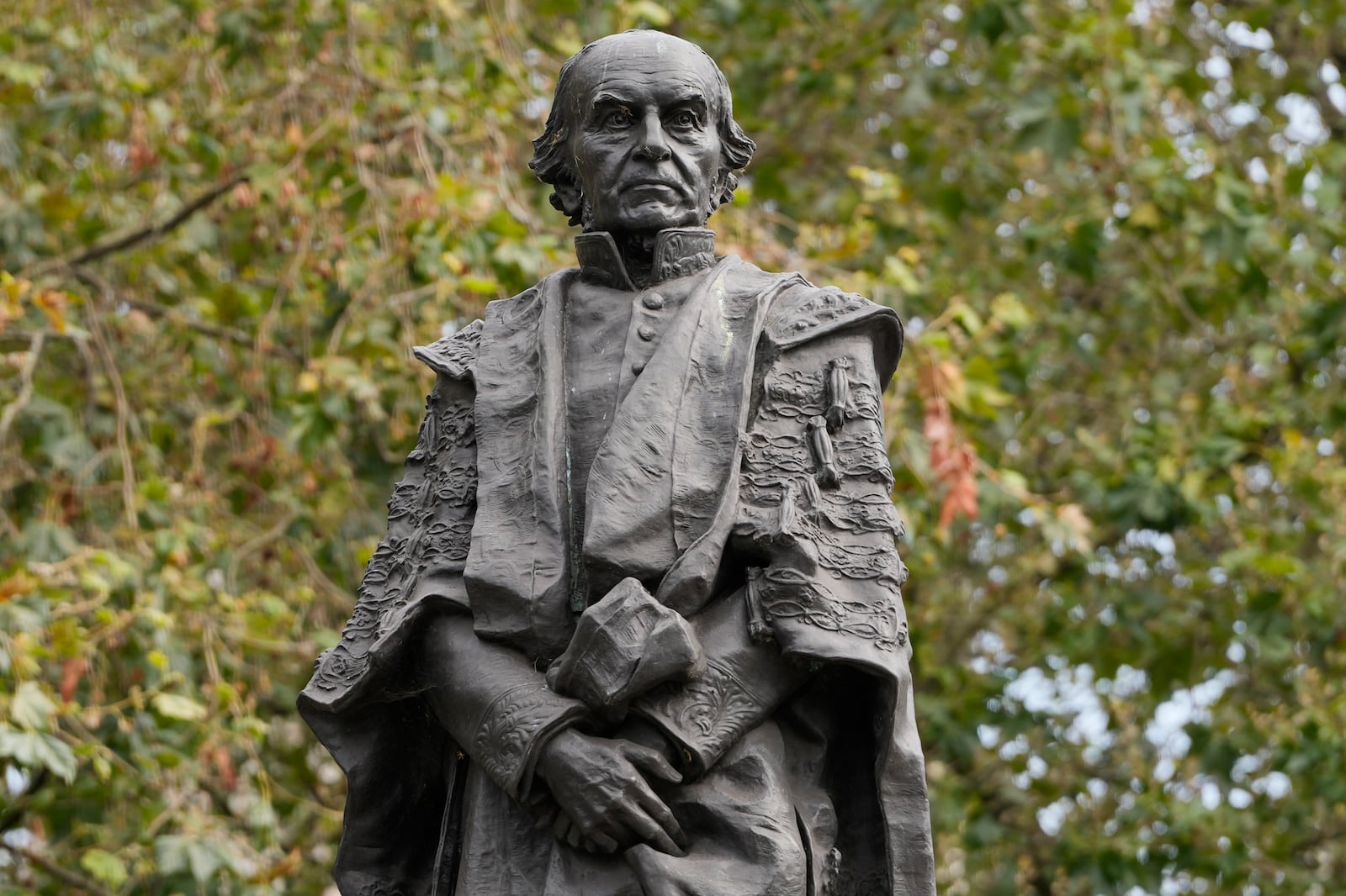 FILE - The Gladstone Memorial, a statue of former British Prime Minister William Gladstone, the son of sugar and coffee plantation owner John Gladstone, in London, Friday, Aug. 25, 2023. (AP Photo/Kirsty Wigglesworth, File)