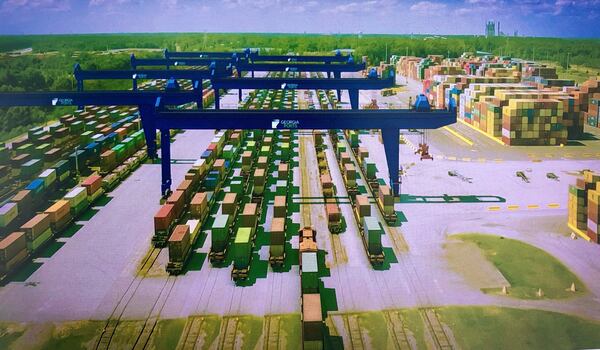 A rendering of the Mason Mega Rail Terminal project at the Port of Savannah. On Tuesday, March 27, 2018, Georgia Ports Authority held a ceremonial groundbreaking for the $126.7 million Mason Mega Rail Terminal, a sprawling rail yard GPA Executive Director Griff Lynch said will provide better connections to the main CSX and Norfolk Southern rail networks and direct access to coveted Midwestern cities such as St. Louis and Chicago.