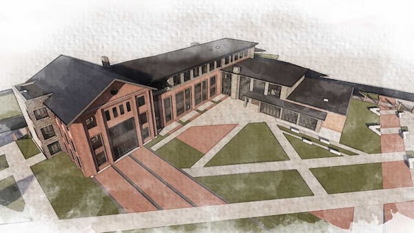 A rendering shows conceptual plans for a new Galloway School building on the site of the former Gresham building that housed student classrooms since Galloway's founding. (Screenshot from Galloway School video)