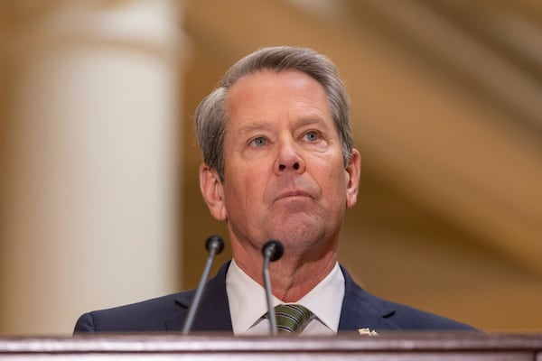 Gov. Brian Kemp speaks before signing the budget bill at the Capitol in Atlanta on Crossover Day, Thursday, March 6, 2025. (Arvin Temkar/AJC