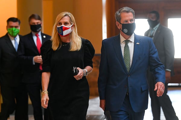 Governor Brian Kemp and First Lady Marty Kemp at the capitol in Atlanta, October 21, 2020. JOHN AMIS FOR THE ATLANTA JOURNAL-CONSTITUTION