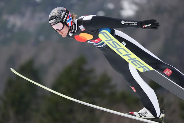 FILE - Norway's Robert Johansson competes during the Ski Jumping World Cup team competition in Planica, Slovenia, Saturday, March 23, 2024. (AP Photo/Darko Bandic, File)