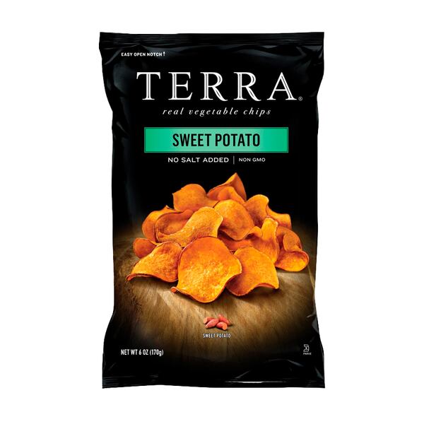 Terra sweet potato chips are made with non-GMO vegetables and contain no added salt, seasonings, artificial flavors, or preservatives.