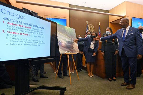 Fulton County District Attorney Paul Howard announces the charges against former Atlanta police officer Garrett Rolfe, who shot Rayshard Brooks twice during a suspected DUI arrest at an Atlanta Wendy’s. The announcement was made during a news conference at Fulton County Superior Courthouse on June 17, 2020. (Hyosub Shin / Hyosub.Shin@ajc.com)