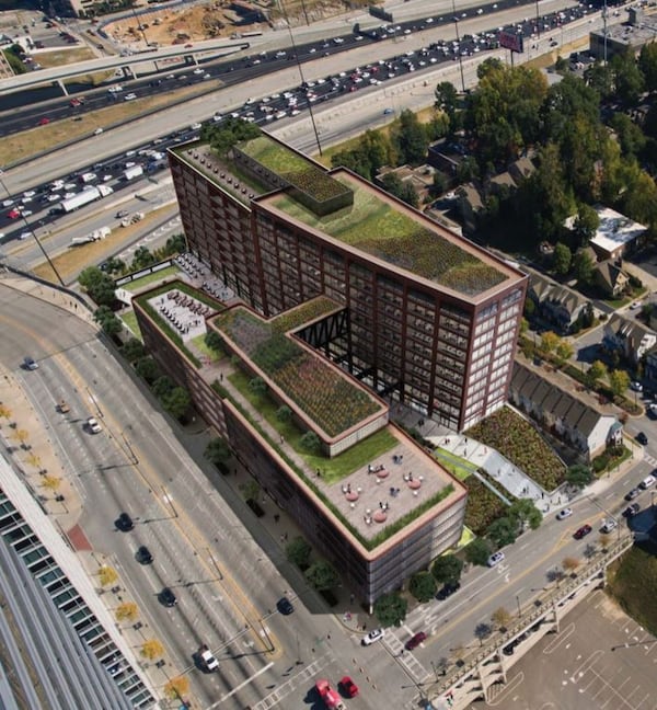 A rendering of the planned Atlantic Yards office development along 17th Street at Atlantic Station in Midtown Atlanta.