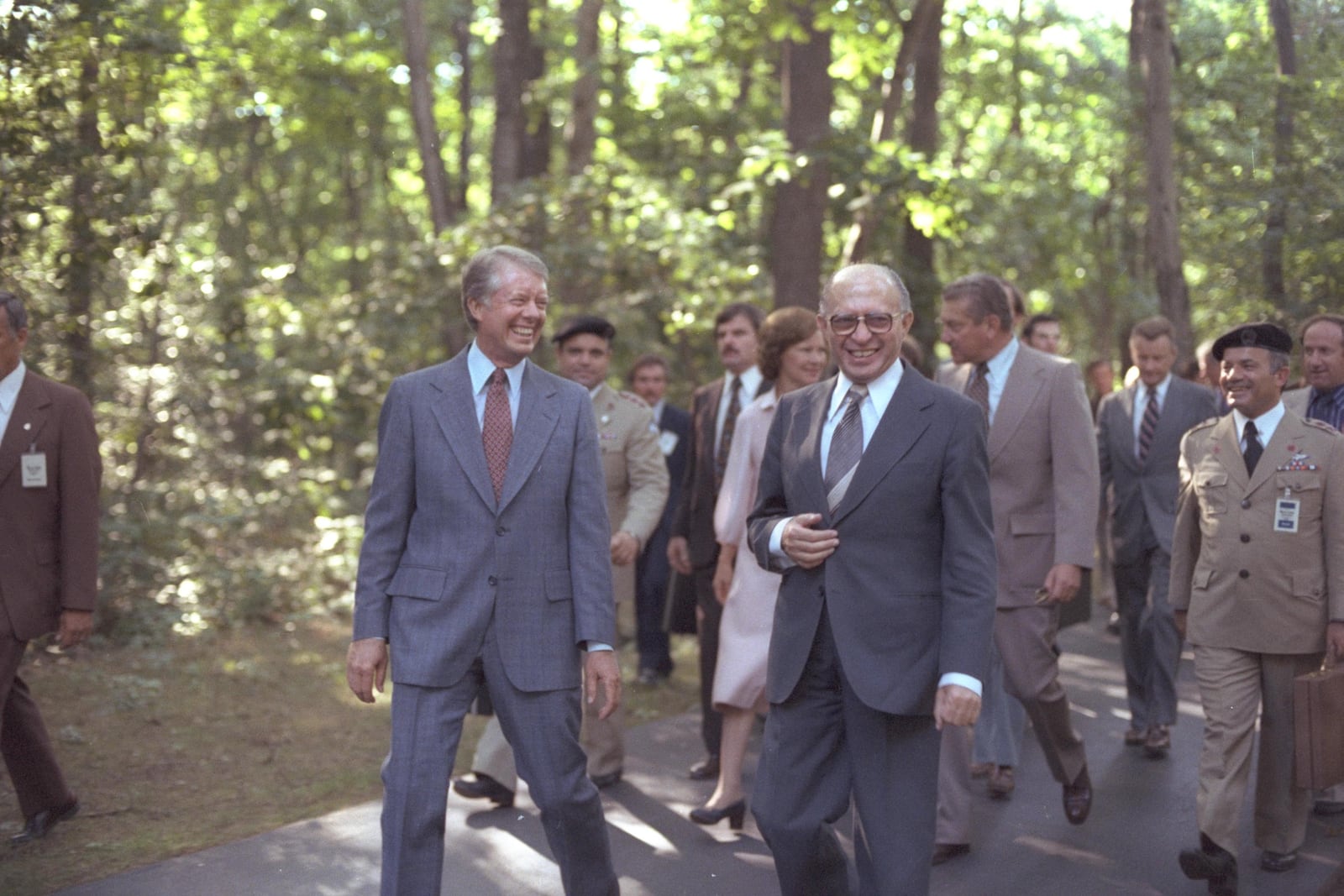 President Jimmy Carter and  Israeli Prime Minister Menachem Begin meet at Camp David. Courtesy of Milner Moshe/Israeli Government Press Office