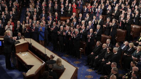 President Donald Trump delivers his State of the Union address to a joint session of Congress on Capitol Hill in Washington on Tuesday. (AP Photo/J. Scott Applewhite)