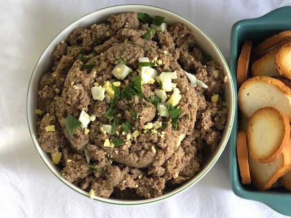 This meatless version of chopped liver is made with eggplant and pecans. CONTRIBUTED BY KELLIE HYNES