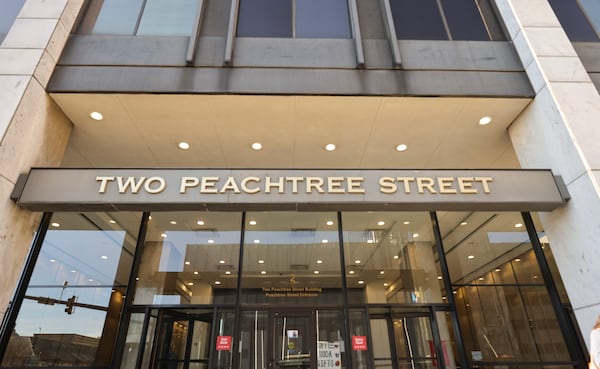 Views of the exterior of Two Peachtree Street, the site of future affordable housing on Tuesday, Dec. 12, 2023. The city plans to turn the  41-story building into a mixed-income, mix-use space that will hold hundreds of housing units. (Natrice Miller/ Natrice.miller@ajc.com)