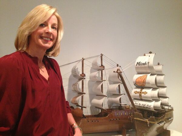 Lucy Fugate is still amazed by the quality of art that Georgia inmates produced for “Art From the Inside,” the exhibition she is hosting Feb. 13-16 in honor of her late grandmother. The ship is one of more than 200 pieces created by Georgia inmates for the show. GRACIE BONDS STAPLES / GSTAPLES@AJC.COM