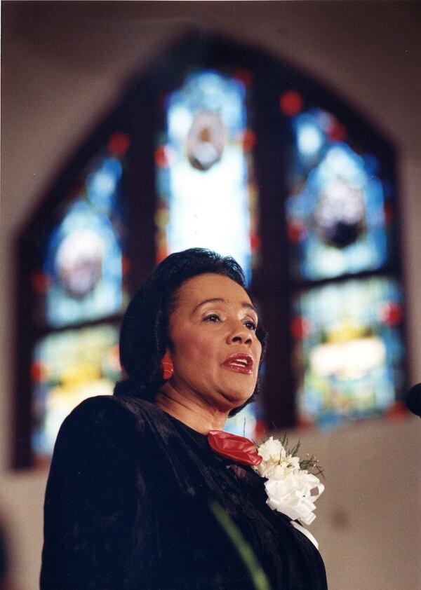 Coretta Scott King gives “State of the Dream” speech at Ebenezer Baptist Church kicking off King week in 1991. (Rich Addicks / AJC staff)