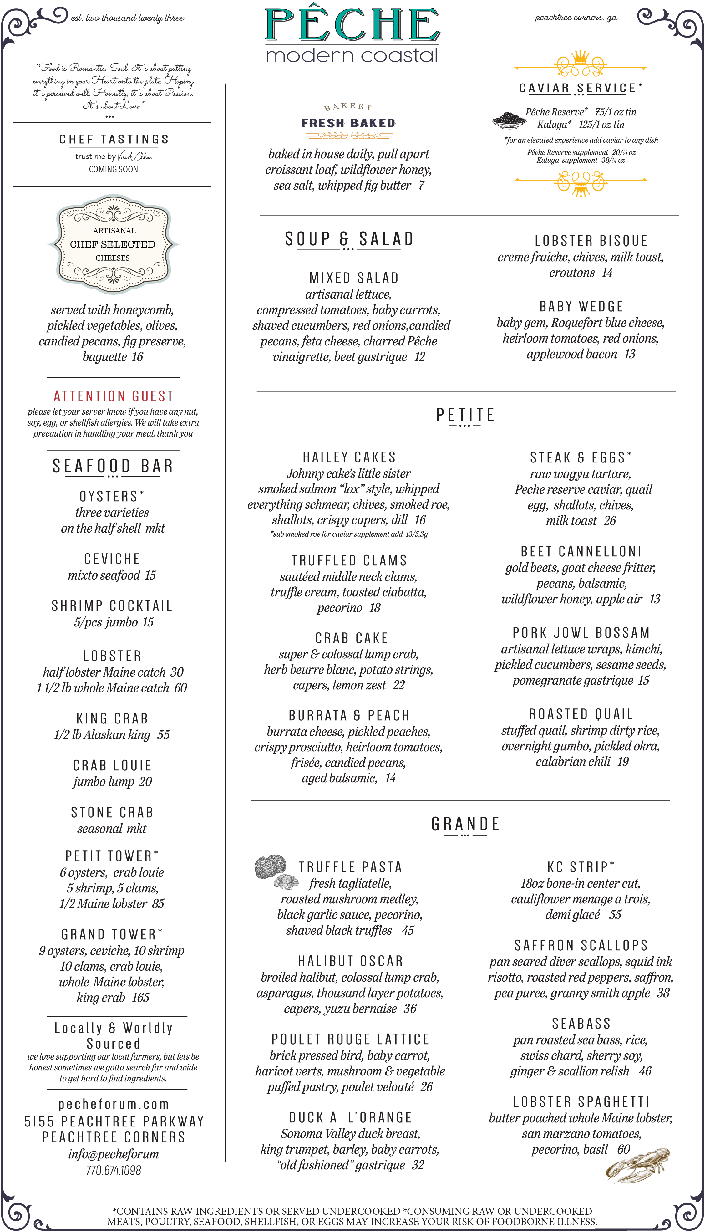 The Peche menu