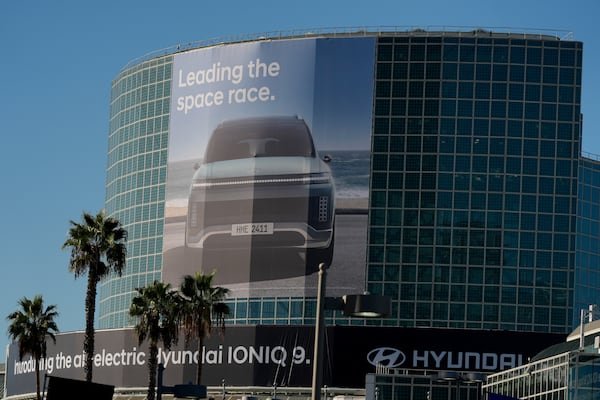 A billboard shows the Hyundai Ioniq 9 at the AutoMobility LA Auto Show,Thursday, Nov. 21, 2024, in Los Angeles. (AP Photo/Damian Dovarganes)