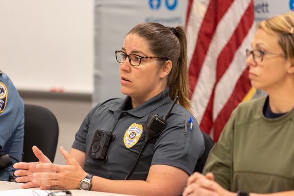 Cpl. Tracey Reed discusses Tuesday's SWAT situation in Gwinnett County.