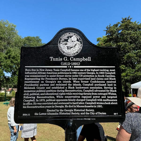 On June 20, a crowd gathered on Inverness Square in Darien for the dedication and unveiling of Tunis Campbell’s historical marker. (Photo Courtesy of Susan Catron)