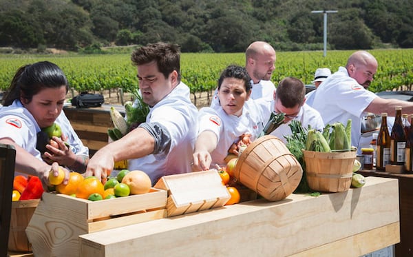 Wesley True (left) in episode three of "Top Chef." CREDIT: Bravo