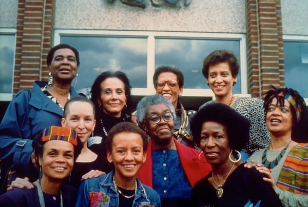 In 1988, at the Spelman College inauguration of Johnnetta B. Cole, Nikki Giovanni was among a host of Black women writers who visited to celebrate.
Top row: Louise Meriwether, Pinkie Gordon Lane, Cole and Paula Giddings.
Middle row: Pearl Cleage, Gwendolyn Brooks and Toni Cade Bambara.
Bottom row: Sonia Sanchez, Giovanni and Mari Evans.
(Courtesy)