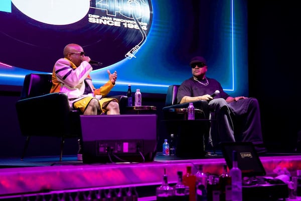 Producer Jermaine Dupri moderates a live interview with Grammy-winning rapper LL COOL J about "The FORCE" at Cover Sports and Shows on Tuesday, July 16, 2024.