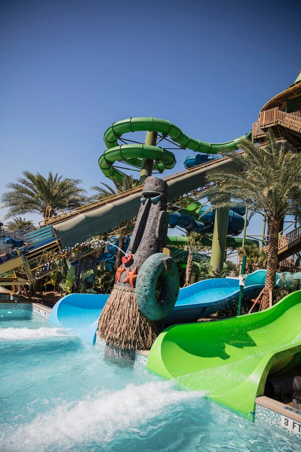 This May 8, 2017 photo provided by Universal Orlando shows a water slide at the Volcano Bay water park that will open May 25 at Universal Orlando in Orlando, Fla. (Willie J. Allen Jr./Universal Orlando via AP)