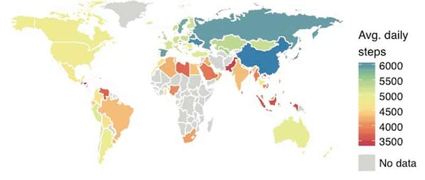 Map of world step data compiled by Stanford researchers.