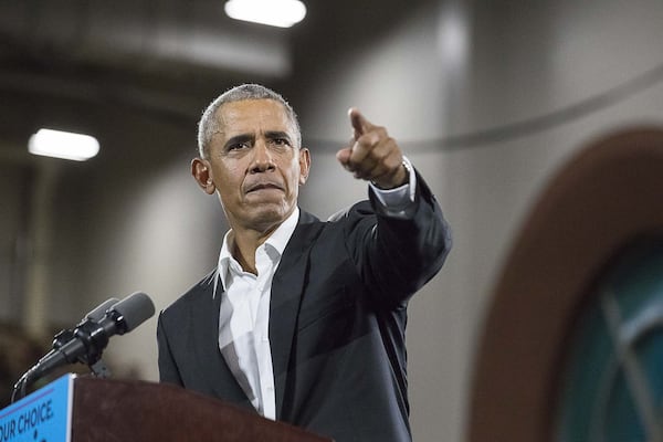 Former President Barack Obama speaks during a rally for gubernatorial candidate Stacey Abrams in Forbes Arena at Morehouse College on Nov. 2, 2018. ALYSSA POINTER / ALYSSA.POINTER@AJC.COM