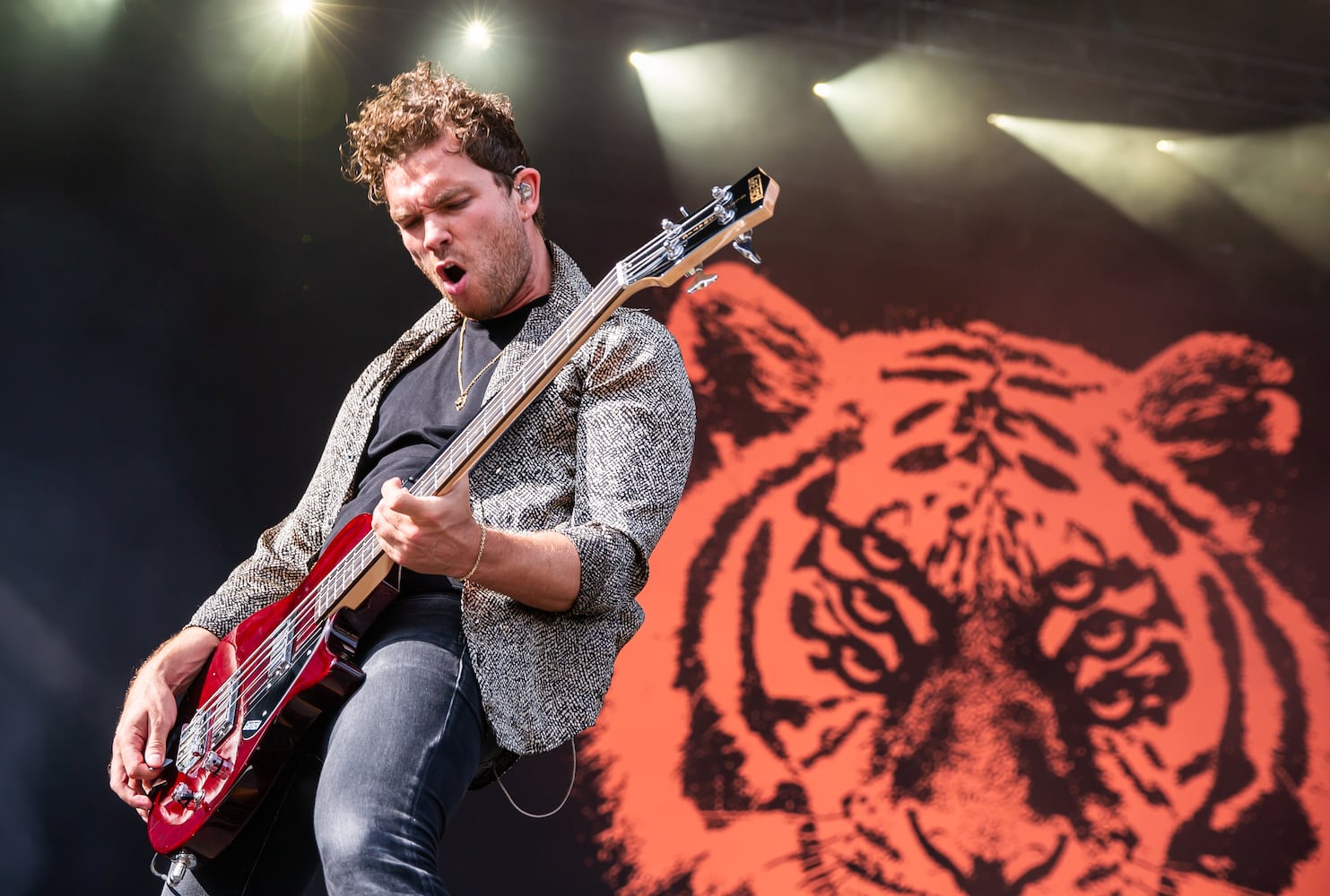 Atlanta, Ga: Royal Blood brought their massive, two-piece sound to the Peachtree Stage to close out Saturday afternoon. Photo taken Saturday May 4, 2024 at Central Park, Old 4th Ward. (RYAN FLEISHER FOR THE ATLANTA JOURNAL-CONSTITUTION)