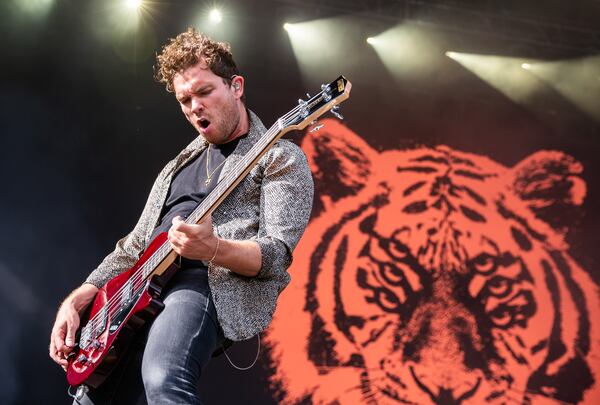 Atlanta, Ga: Royal Blood brought their massive, two-piece sound to the Peachtree Stage to close out Saturday afternoon. Photo taken Saturday May 4, 2024 at Central Park, Old 4th Ward. AAJC 050424 shaky day two (RYAN FLEISHER FOR THE ATLANTA JOURNAL-CONSTITUTION)