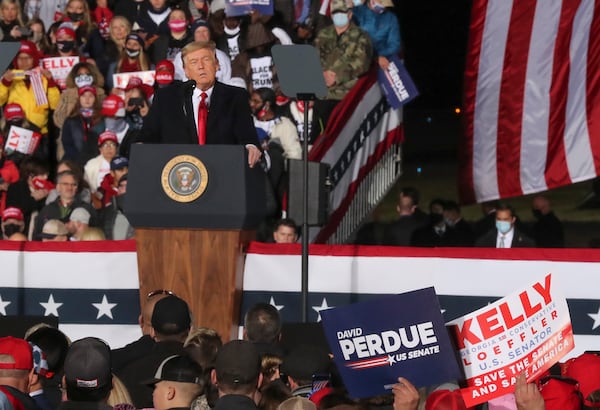 1/4/21 - Dalton, GA - President Donald Trump holds a rally in Dalton, GA, to campaign for Senators David Perdue and Kelly Loeffler on the eve of the special election which will determine control of the U.S. Senate.   (Curtis Compton / Curtis.Compton@ajc.com)  