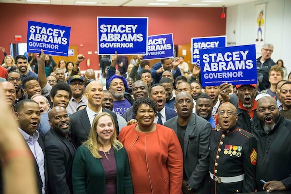 During the 2018 campaign, Stacey Abrams, shown with Sarah Riggs Amico, the Democratic nominee for lieutenant governor that year, came within 55,000 votes of defeating Republican Brian Kemp thanks to a surge of votes from Black Georgians. An Atlanta Journal-Constitution poll this week shows likely Black voters aren't coming out for Abrams in similar numbers at this point. (ALYSSA POINTER/ALYSSA.POINTER@AJC.COM)