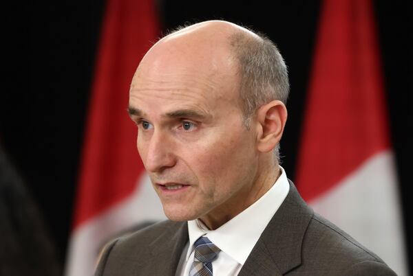 Canada Minister of Public Services and Procurement Jean-Yves Duclos speaks at a press conference on new measures to strengthen gun control in Ottawa, Ontario, on Thursday, Dec. 5, 2024. (Patrick Doyle/The Canadian Press via AP)