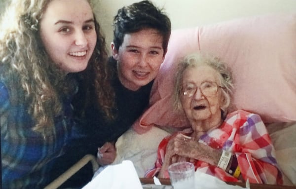 Sallie Kaufman, shown here being visited by her great grandchildren at a rehab facility, suffered a broken leg and other injuries during an outing with the activities director at Summers Landing Tilly Mill Assisted Living. The accident occurred when her wheelchair was left unsecured and rolled across a parking lot, dumping her out. She spent the final months of her life in pain and died in October 2016. FAMILY PHOTO