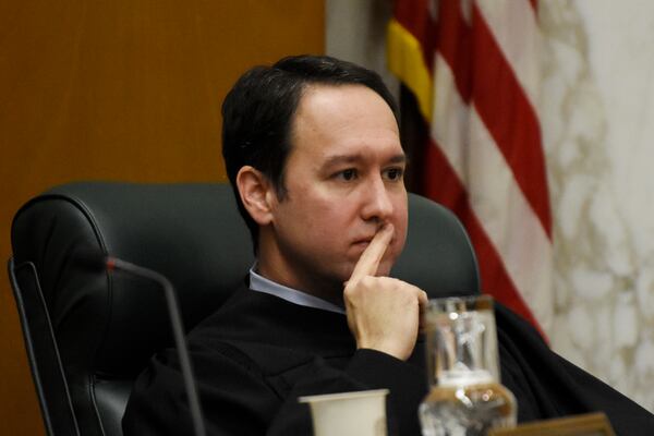 Georgia Supreme Court Justice Keith R. Blackwell listens to arguments at the court in January. (DAVID BARNES / DAVID.BARNES@AJC.COM)