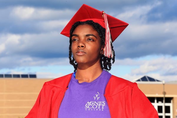 Hannah Savage poses for a portrait on Tuesday, June 16, 2020, at Whitewater High School in Fayetteville, Georgia. Thousands of K-12 schools and colleges closed in the middle of the spring semester this year due to the coronavirus pandemic. For high school and college seniors, the closure not only meant the end of in-person classes, but also no traditional senior rituals like prom and graduation.