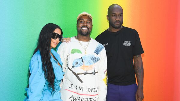 PARIS, FRANCE - JUNE 21: (L-R) Kim Kardashian, Kanye West and Virgil Abloh after the Louis Vuitton Menswear Spring/Summer 2019 show as part of Paris Fashion Week on June 21, 2018 in Paris, France.  (Photo by Pascal Le Segretain/Getty Images)